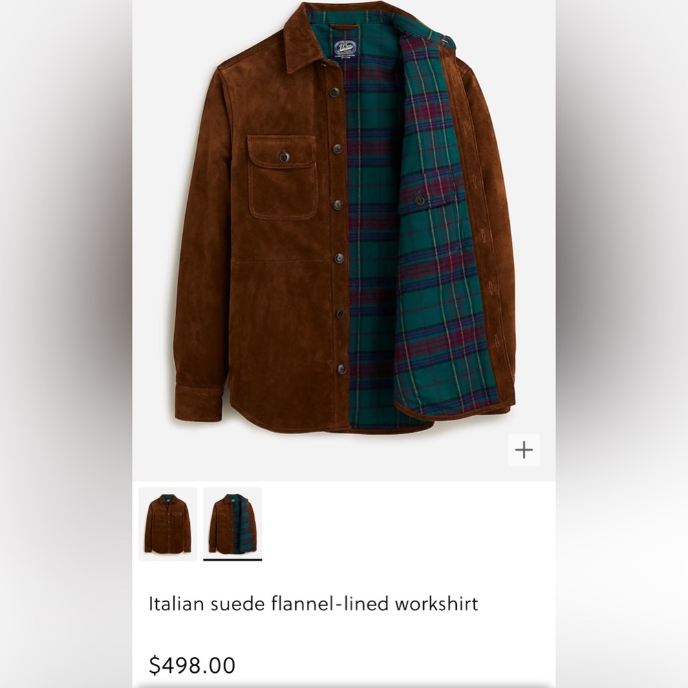 J. Crew Italian Suede Flannel-Lined Work shirt (M) - Picture 3 of 7